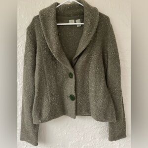 Anthologie HWR green lambswool / wool blend green lapel collard sweater; size L